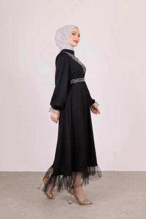 Hijab-Kleid mit Gürtel und Steindetail auf der Vorderseite, Schwarz hfyfthg46-7 - 1