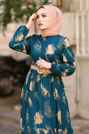 Hijab-Kleid mit Pinselmuster und Gürtel – Indigo MS000MP001474 - 2