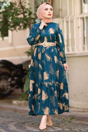 Hijab-Kleid mit Pinselmuster und Gürtel – Indigo MS000MP001474 - 3