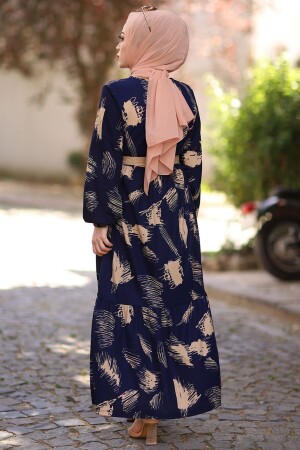 Hijab-Kleid mit Pinselmuster und Gürtel – Marineblau MS000MP001474 - 3