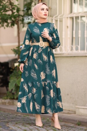 Hijab-Kleid mit Pinselmuster und Gürtel – Petrolgrün MS000MP001474 - 4