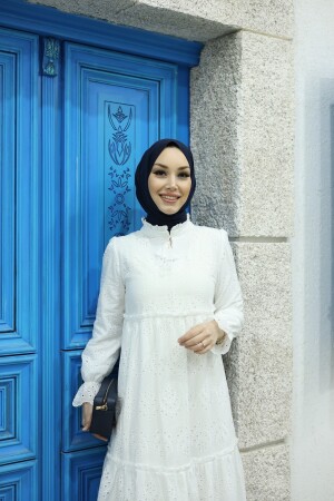 Hijab-Kleid mit Quasten und Spitze – weiß - 2