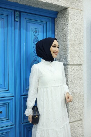 Hijab-Kleid mit Quasten und Spitze – weiß - 3