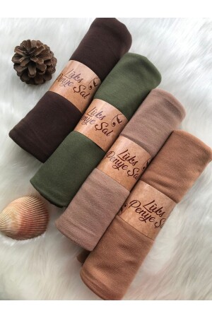 Hijab-Schal aus gekämmter Baumwolle, 4er-Set (Bitterbraun – Khaki – Milchbraun – Kamel) 4LUPENYESET - 2