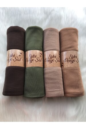 Hijab-Schal aus gekämmter Baumwolle, 4er-Set (Bitterbraun – Khaki – Milchbraun – Kamel) 4LUPENYESET - 3