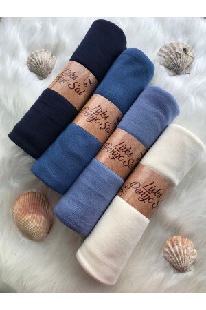 Hijab-Schal aus gekämmter Baumwolle, 4er-Set (Marineblau – Indigo – Denimblau – Creme) - 1