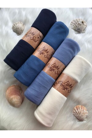 Hijab-Schal aus gekämmter Baumwolle, 4er-Set (Marineblau – Indigo – Denimblau – Creme) - 3