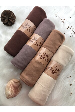 Hijab-Schal aus gekämmter Baumwolle, 4er-Set (Schokolade – Nerz – Karamell – Beige) - 2