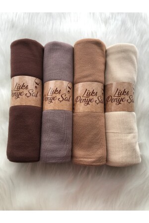 Hijab-Schal aus gekämmter Baumwolle, 4er-Set (Schokolade – Nerz – Karamell – Beige) - 4