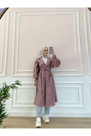 Hijab-Trenchcoat mit Ballonärmeln in Rosa - 1