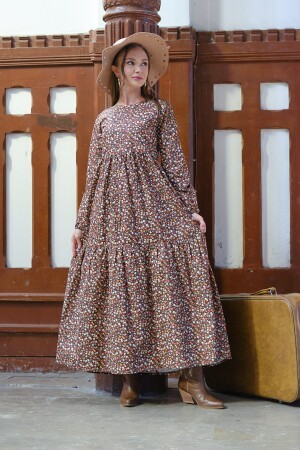 Hijab-Vintage-Kleid mit Blumenmuster in Braun, mehrlagig, TYC00576890295 - 1