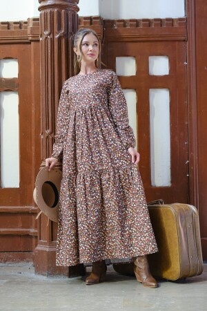 Hijab-Vintage-Kleid mit Blumenmuster in Braun, mehrlagig, TYC00576890295 - 4