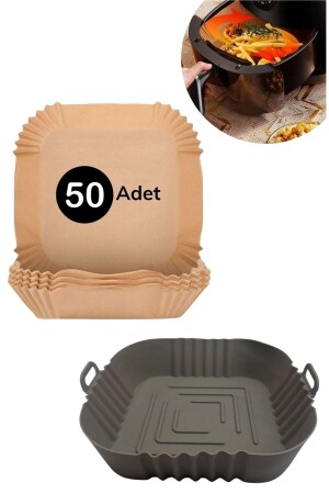 ® Hitzebeständige Silikon-Airfryer-Graue quadratische Backmatte 20 cm und 50 Stück Backpapier PRA-8321896-2801 - 1