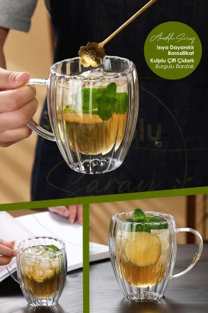 Hitzebeständiger, doppelwandiger, gedrehter Becher aus Borosilikat mit Griff, Kaffee- und Präsentationstasse aus Borosilikat - Anadolu Saray Çarşısı