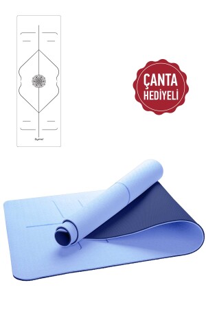 Hizalamalı 6mm Tpe Yoga Matı Pilates Minderi Açık Mavi Taşıma Çantalı açe-PRA-4590498-1508 - 1