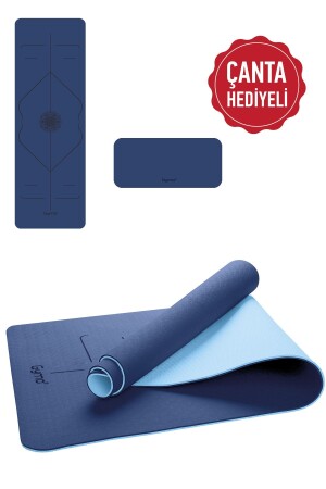 Hizalamalı 6mm Tpe Yoga Matı Pilates Minderi Diz Dirsek Koruyucu Mat Mavi - 1