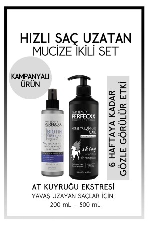 Hızlı Saç Uzatan 2'li Set At Kuyruğu Şampuan 500 Ml - Kafein Biotin Sprey 200 Ml - 1