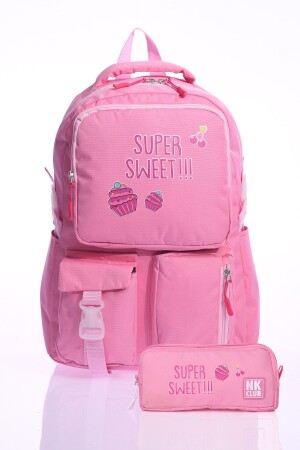 HKN 9013 GRUNDSCHULRUCKSACK MIT STIFTHALTER SCHULTASCHE ORTHOPÄDISCHER RUCKSACK MIT MEHRFÄCHERN ROSA - 1