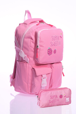 HKN 9013 GRUNDSCHULRUCKSACK MIT STIFTHALTER SCHULTASCHE ORTHOPÄDISCHER RUCKSACK MIT MEHRFÄCHERN ROSA - 3