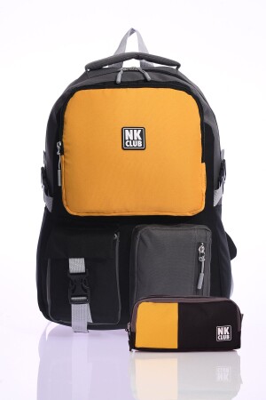 HKN 9013 GRUNDSCHULRUCKSACK MIT STIFTHALTER SCHULTASCHE ORTHOPÄDISCHER RUCKSACK MIT MEHRFÄCHERN SENF - 2