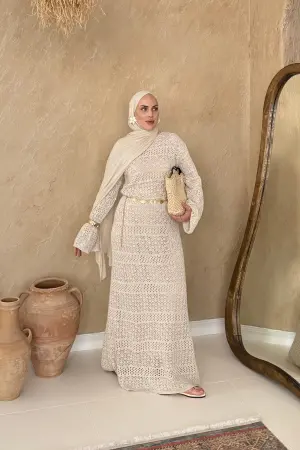 Hm Ajurlu Elbise Bej - Nuuwears