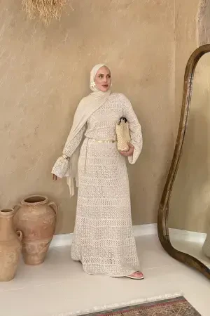 Hm Durchbrochenes Kleid Beige - Nuuwears