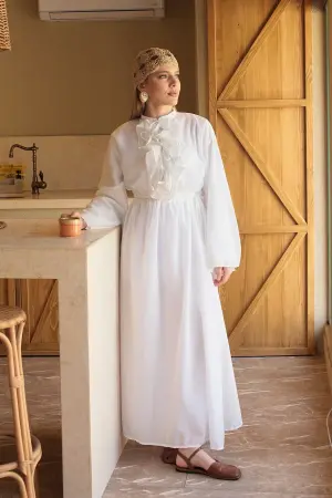 Hm Model Fırfırlı Elbise Beyaz - Nuuwears