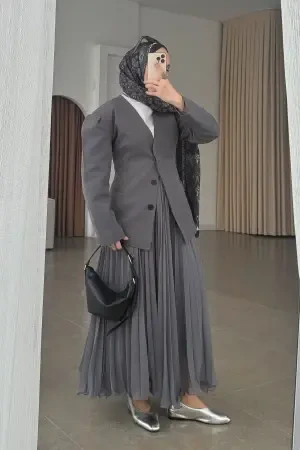 Hm Model Şifon Etek Gri - Nuuwears