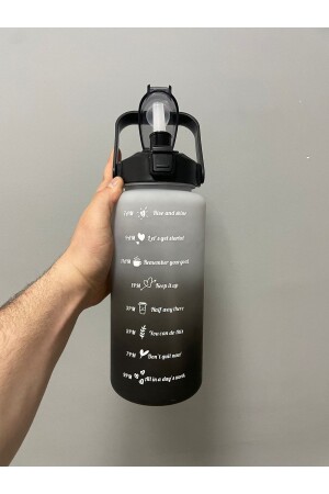 Hochwertige schwarze motivierende Wasserflasche, 2 l Tritan-Wasserflasche für das Fitnessstudio, Bpa-freie Wasserflasche - 1