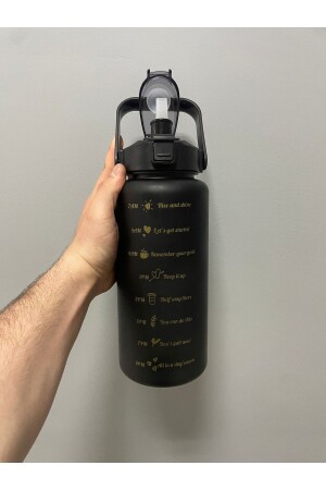 Hochwertige, schwarze, motivierende Wasserflasche, 2 l Tritan-Wasserflasche für das Fitnessstudio, BPA-freie Wasserflasche - 1