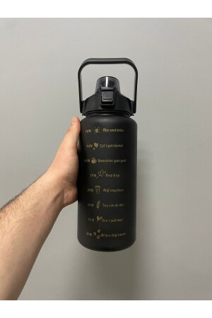 Hochwertige, schwarze, motivierende Wasserflasche, 2 l Tritan-Wasserflasche für das Fitnessstudio, BPA-freie Wasserflasche - 3