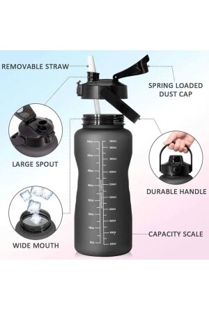 Hochwertige, schwarze, motivierende Wasserflasche, 2 l Tritan-Wasserflasche für das Fitnessstudio, BPA-freie Wasserflasche - 5