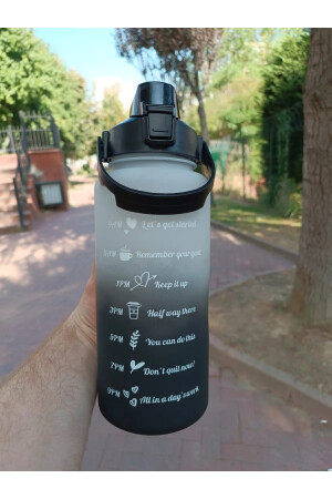 Hochwertige schwarze motivierende Wasserflasche, 2 l Tritan-Wasserflasche für das Fitnessstudio, Bpa-freie Wasserflasche BYZM-1073 - 1