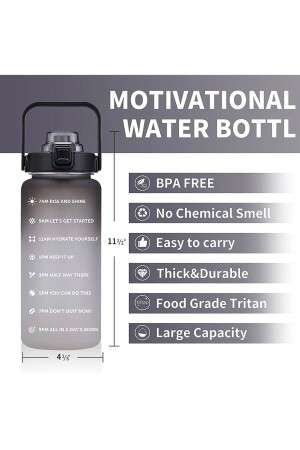 Hochwertige schwarze motivierende Wasserflasche, 2 l Tritan-Wasserflasche für das Fitnessstudio, Bpa-freie Wasserflasche BYZM-1073 - 2