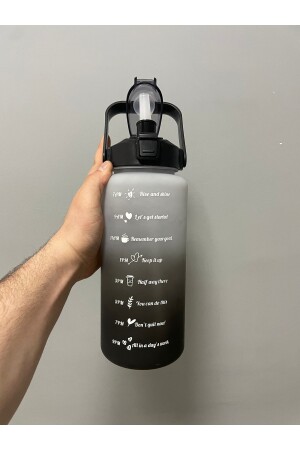 Hochwertige schwarze motivierende Wasserflasche, 2 l Tritan-Wasserflasche für das Fitnessstudio, Bpa-freie Wasserflasche KT188 - 2
