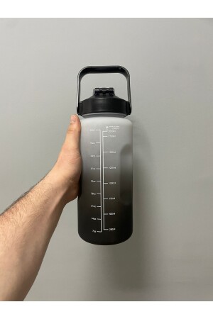 Hochwertige schwarze motivierende Wasserflasche, 2 l Tritan-Wasserflasche für das Fitnessstudio, Bpa-freie Wasserflasche KT188 - 3