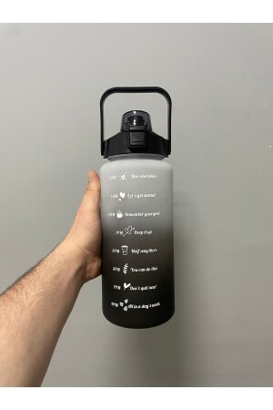 Hochwertige schwarze motivierende Wasserflasche, 2 l Tritan-Wasserflasche für das Fitnessstudio, Bpa-freie Wasserflasche KT188 - 5