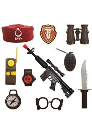 Hochwertiges, großes Polizei-Set, Soldaten-Set, Spielzeug-Schallgewehr + weinrote Baskenmütze + Fernglas + Bombe + - 2