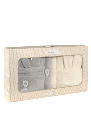 Hochzeits-Familien-Bademantel-Set – Grau-Creme - 3