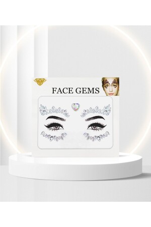 Holografik Kalpli Kendinden Yapışkanlı Kristal Yüz Taşı Face Sticker BPythc23s - 2