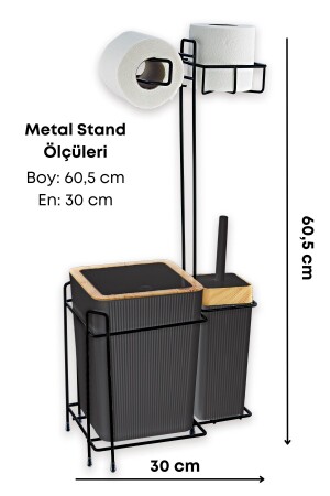 Holz gemusterter Metallständer Ersatz-WC-Papierhalter Badezimmer-Set Schwarz 3-teilig Duschfaser Geschenk - 4