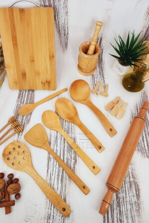 Holz-Küchenlöffel-Set, Roller, 18-teilig, Löffel aus Buchen-, Buchsbaum- und Bambusholz, SR015 - 3