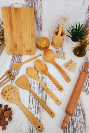 Holz-Küchenlöffel-Set, Roller, 24-teilig, Löffel aus Buchen-, Buchsbaum- und Bambusholz, SR016 - 1