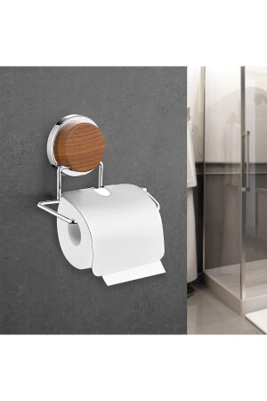 Holzgemusterter Magic Fix Magic selbstklebender, verchromter WC-Papierhalter MGK-712W - 1