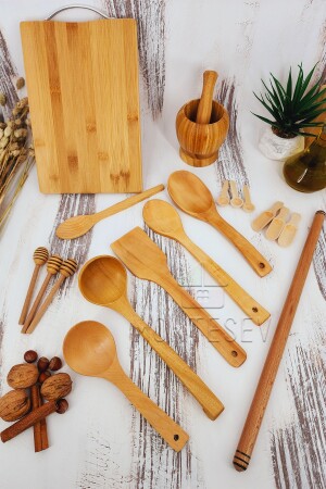 Holzlöffel, Küchenlöffel-Set, Nudelholz, 18-teilig, Buchen-, Buchsbaum- und Bambusholz, Holzlöffel, TYCZOFWJRN168693076640045 - 2