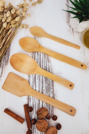 Holzlöffel-Set aus Holz mit Ständer, Präsentationslöffel-Set für Lebensmittelservice, Holzlöffelhalter (5 Stück) SR011 - 5