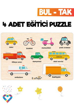 Holzpuzzle für Kinder, Tiere, Fahrzeuge, Berufe und Früchte, 4 Teile Puzzle EsaPuzzle001 - 2