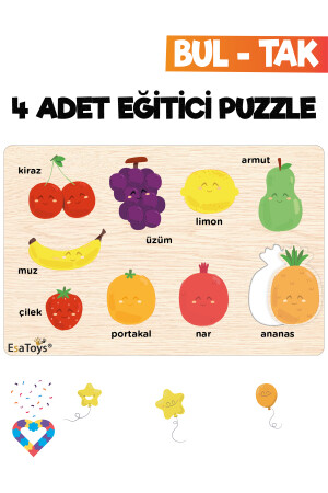 Holzpuzzle für Kinder, Tiere, Fahrzeuge, Berufe und Früchte, 4 Teile Puzzle EsaPuzzle001 - 3