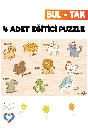 Holzpuzzle für Kinder, Tiere, Fahrzeuge, Berufe und Früchte, 4 Teile Puzzle EsaPuzzle001 - 5