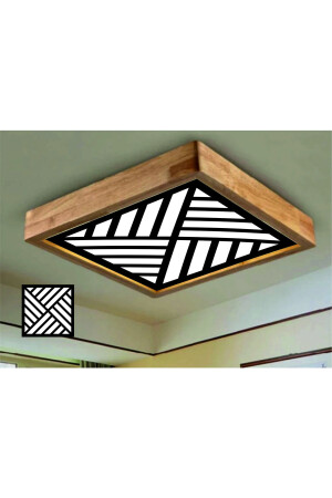 Holzrahmen-Deckenleuchte mit LED-Beleuchtung, 60 x 60 cm, schwarzes Muster, weißes Licht, 6500 K schwarzes Muster - 2